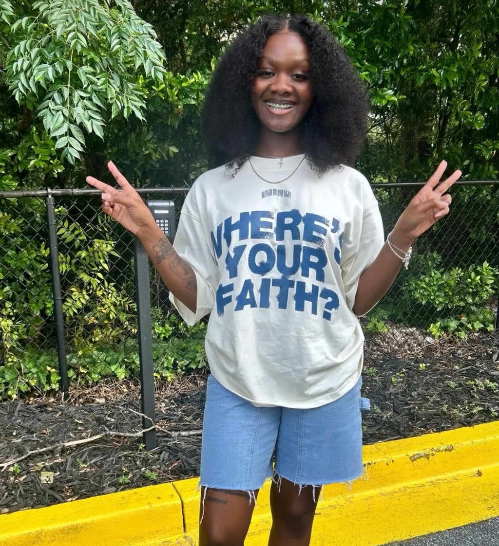 Where’s Your Faith ® - Cream/ Blue “Oversized”